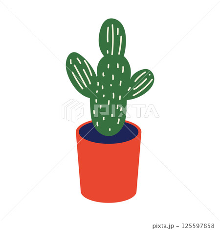 Cactus in pot in flat design. Cacti succulent in flowerpot, home plant. Vector illustration isolated. 125597858