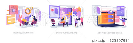 AI and Digital Tools Boosting Team Efficiency abstract concept vector illustrations. 125597954
