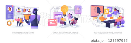 AI Enhancing Team Dynamics, Collaboration abstract concept vector illustrations. 125597955