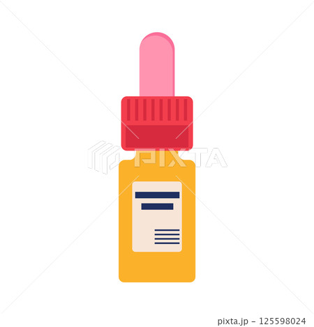 Bottle with medical drops in flat design. Pharmacy product for eyes or ears. Vector illustration isolated. 125598024