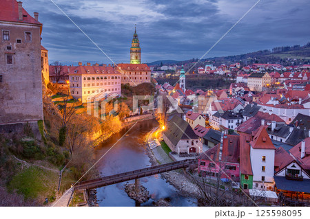 Evening View at Sunset, Cesky Krumlov, Czech Republic 125598095