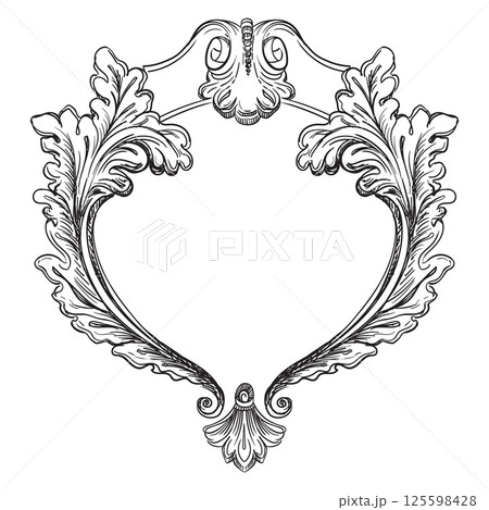Engraved ornate baroque floral frame vector illustration 125598428