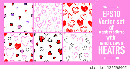Set of seamless pattern of hand drawn hearts. collection scribble markers heart symbol isolated on 125598465