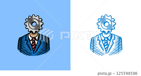 Business man with cogwheel doodles hand drawn icons. Management concept. Vector clipart illustration 125598586