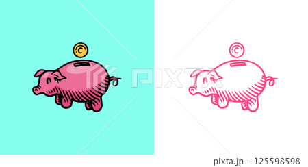 Piggy bank moneybag .Business doodle hand drawn icons. Management concept. Vector clipart 125598598