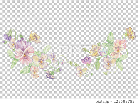 Violets flowers. Watercolor clipart illustration of frame flower composition on white background. For invitations, postcards, business cards. Decorating cups, dishes, other printed materials. Violets flowers. Watercolor clipart illustration of frame flower composition on white background. For invitations, postcards, business cards. Decorating cups, dishes, other printed materials. 125598785