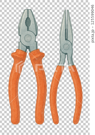 鉗子和尖嘴鉗的水彩插圖（工具組） 125599046