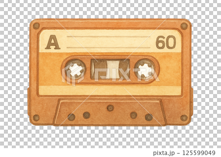 Watercolor illustration of a retro cassette tape | Nostalgic music media material 125599049