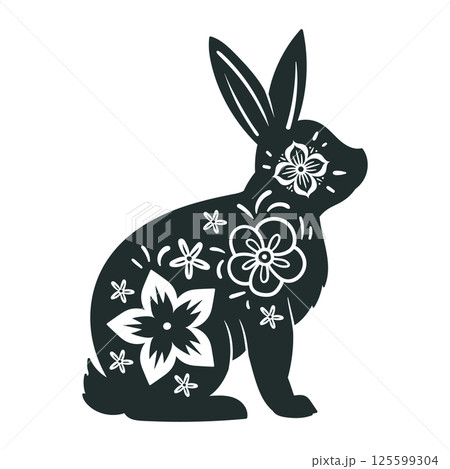 Horoscope rabbit symbol. Chinese lunar New Year oriental animal silhouette, zodiac astrological calendar hare sign flat vector illustration. Traditional horoscope icon 125599304