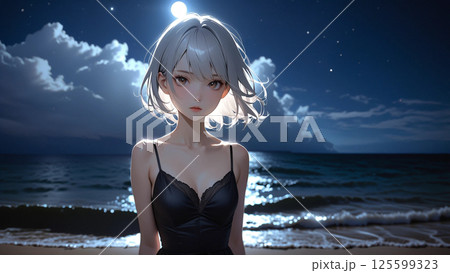 美しい海岸の女性 125599323