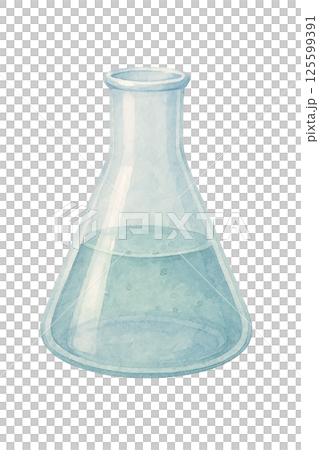 Watercolor-style Erlenmeyer flask illustration | Transparent material that can be used for science teaching materials and research images 125599391