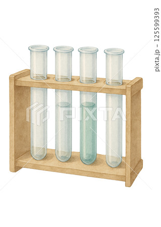 水彩風の試験管と試験管立て｜理科の授業や科学実験イメージに最適な教材イラスト 125599393