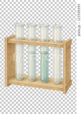 水彩風の試験管と試験管立て｜理科の授業や科学実験イメージに最適な教材イラスト 125599393