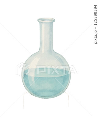 水彩風の丸底フラスコ｜理科実験や科学教材に使えるガラス器具のイラスト素材 125599394