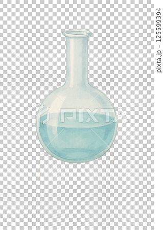 水彩風の丸底フラスコ｜理科実験や科学教材に使えるガラス器具のイラスト素材 125599394