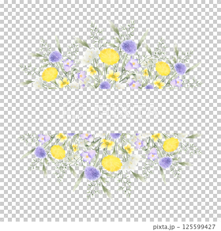 Wildflowers bellflower, dandelion, yarrow and meadow grasses. Hand drawn isolated watercolor rectangular frame of yellow lilac field flowers with copy space for invitations, postcards, certificates Wildflowers bellflower, dandelion, yarrow and meadow grasses. Hand drawn isolated watercolor rectangular frame of yellow lilac field flowers with copy space for invitations, postcards, certificates 125599427