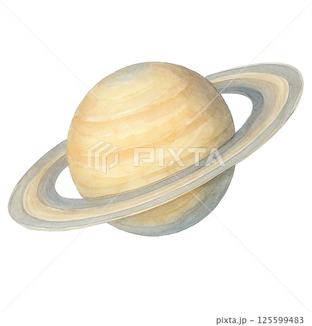 水彩風の土星イラスト素材｜天体観測や宇宙教育に使える美しい惑星アート 125599483
