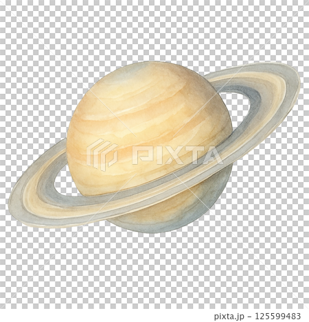 水彩風の土星イラスト素材｜天体観測や宇宙教育に使える美しい惑星アート 125599483