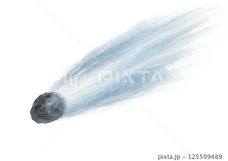 宇宙を駆ける彗星の水彩イラスト｜幻想的な尾を引く星の旅 125599489