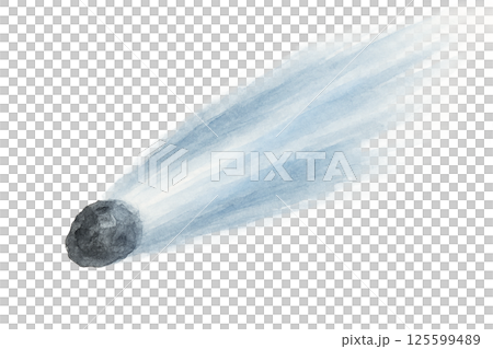 宇宙を駆ける彗星の水彩イラスト｜幻想的な尾を引く星の旅 125599489