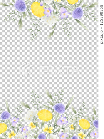 Wildflowers bellflower, dandelion, yarrow and meadow grasses. Hand drawn isolated watercolor rectangular frame of yellow lilac field flowers with copy space for wedding invitation and rustic postcard Wildflowers bellflower, dandelion, yarrow and meadow grasses. Hand drawn isolated watercolor rectangular frame of yellow lilac field flowers with copy space for wedding invitation and rustic postcard 125599558