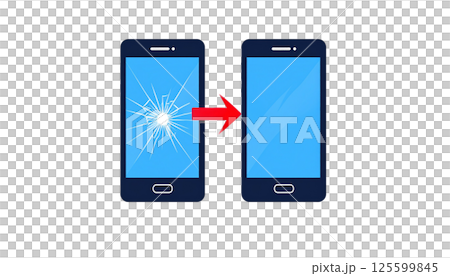 スマホ画面の修理前後を示す図解イラスト 125599845