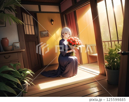 母の日にカーネーションを差し出す女性 母の日にカーネーションを差し出す女性 125599885