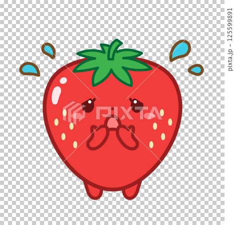 Strawberry character illustration with a worried face 125599891