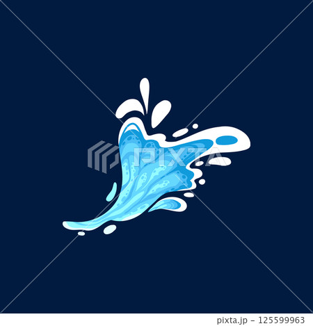 Aqua water splash. Liquid water drops, blue transparent splashes, water flows and waves flat vector illustration icon. Clean water splash collection on dark blue 125599963
