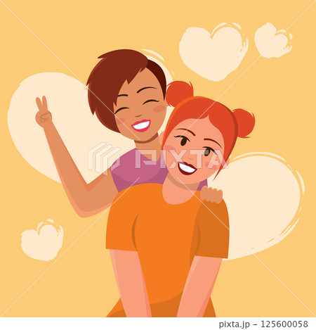 Happy cute valentine couple. Vector 125600058
