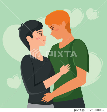 Happy cute valentine couple. Vector 125600067