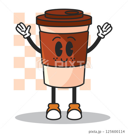 Coffee cup cartoon smile. Vector 125600114