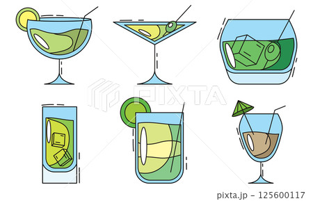 Set of colored cocktail icons. Vector 125600117