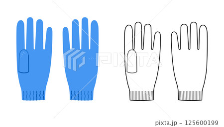 Knit Wool Gloves Short length blue cartoon and flat sketch outline Fashion accessory clothing technical illustration Knit Wool Gloves Short length blue cartoon and flat sketch outline Fashion accessory clothing technical illustration 125600199