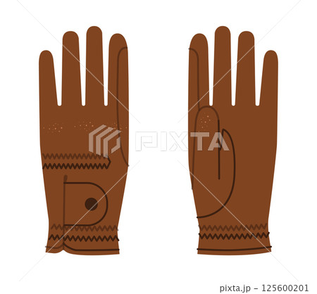 Equestrian Gloves Horse riding brown cartoon Fashion hand accessory clothing technical illustration garment. Vector 125600201
