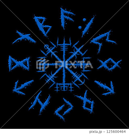 Runic alphabet scandinavian blue circle 125600464