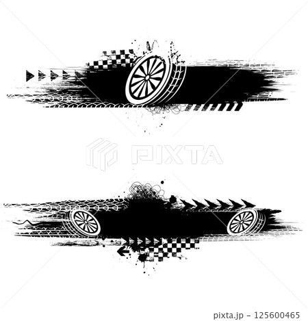 Grunge black sport tire track banners 125600465