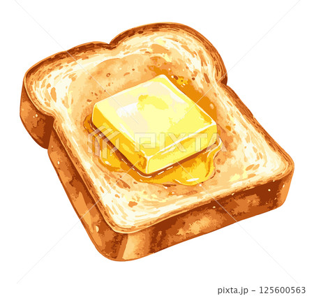 バターとハチミツが乗ったトーストの水彩風イラスト　生成AI 125600563