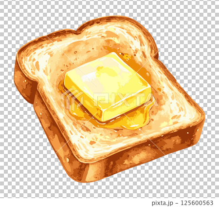 バターとハチミツが乗ったトーストの水彩風イラスト　生成AI 125600563