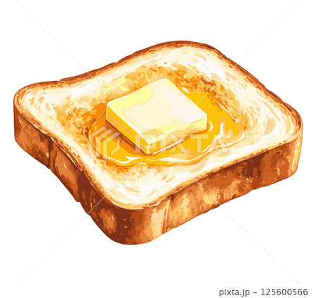バターとハチミツが乗ったトーストの水彩風イラスト　生成AI 125600566