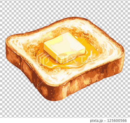バターとハチミツが乗ったトーストの水彩風イラスト　生成AI 125600566