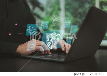 Modern interface showcasing secure document access, shopping protection, and privacy-focused browsing. 125601455