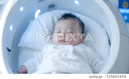 未来的なハイテクポッドで眠る赤ちゃん 未来的なハイテクポッドで眠る赤ちゃん 125601459