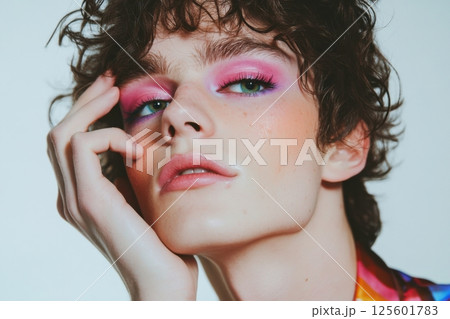 Expressive makeup artistry showcases unique style in a modern fashion shoot 125601783