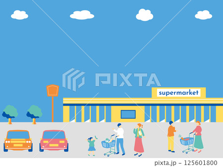 スーパーマーケットで買い物をする人達 125601800