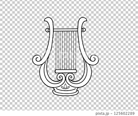 Simple line drawing illustration of a lyre 125602289