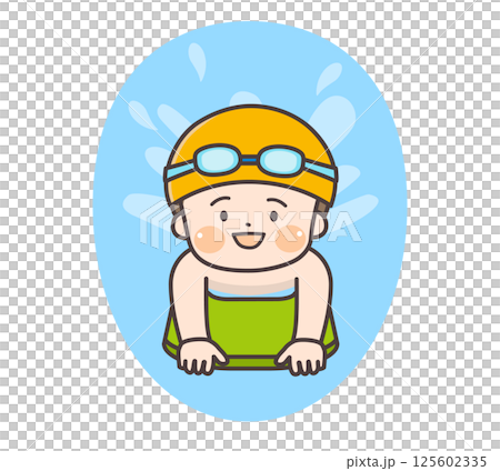 一名兒童使用浮板練習撲水踢腿的插圖 一名兒童使用浮板練習撲水踢腿的插圖 125602335