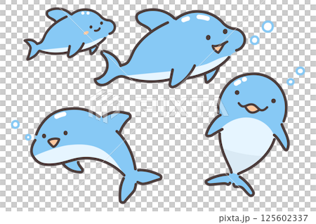 Cute dolphin illustration set 125602337