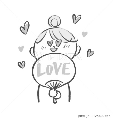 LOVEのうちわを持った目がハートの女性のイラスト LOVEのうちわを持った目がハートの女性のイラスト 125602567