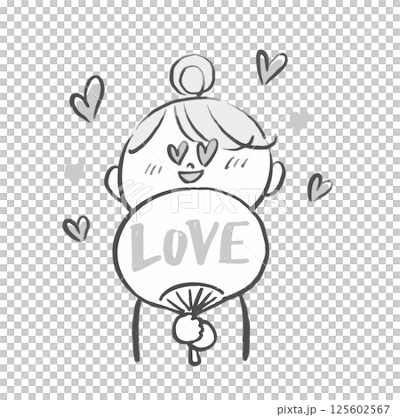 LOVEのうちわを持った目がハートの女性のイラスト LOVEのうちわを持った目がハートの女性のイラスト 125602567